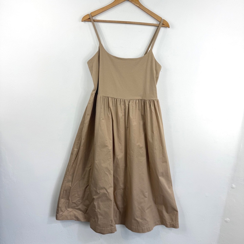 Old Navy Sleeveless Fit & Flare Midi Dress Tan Khaki Cotton Poplin Minimalist XL
